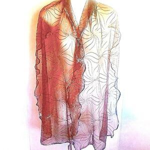 Womens NWOT No Label Elegant Brown Floral With Silver Bling Scarf